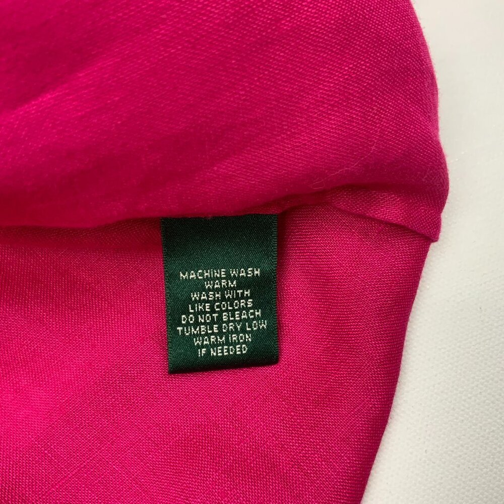 Lauren Ralph Lauren Fuschia Linen Peasant Embroidered Blouse Tie Waist Sz L - Picture 12 of 16